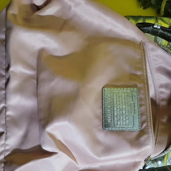 Coach Peyton White Silver Satin Canvas Logo Metallic Hobo Bag - Picture 11 of 14